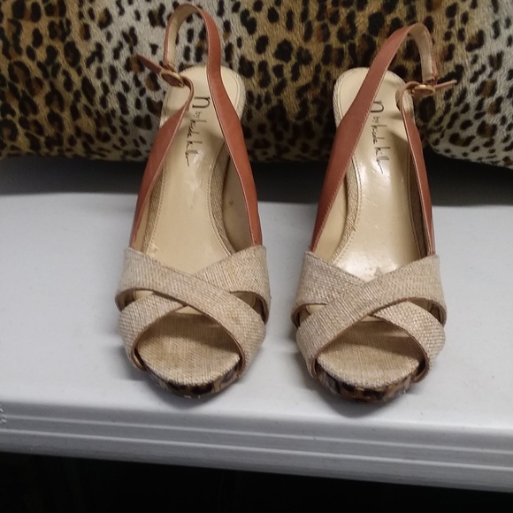 Nicole Miller Sandal Heels with Leather & Fabric - Picture 1 of 5